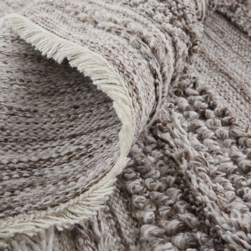 10' X 14' Ivory and Gray Striped Shag Hand Woven Area Rug