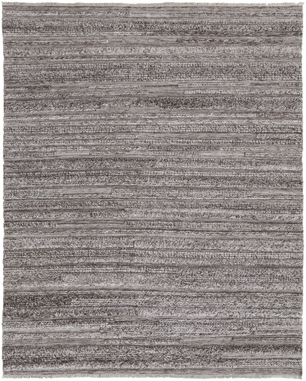 8' X 10' Ivory And Taupe Striped Hand Woven Stain Resistant Area Rug