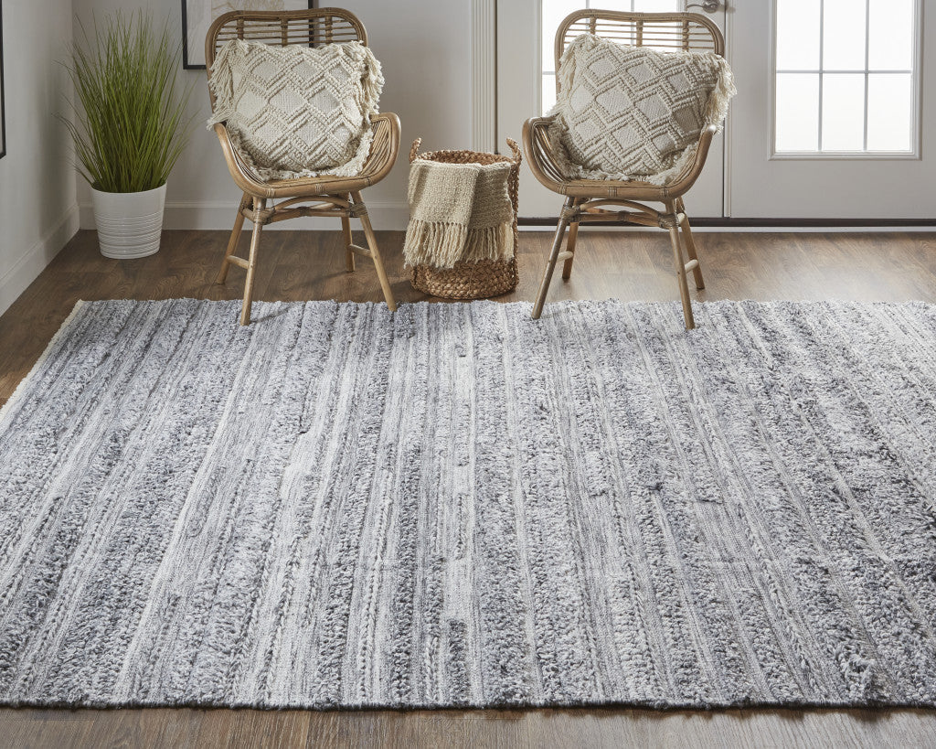 8' X 10' Ivory And Taupe Striped Hand Woven Stain Resistant Area Rug