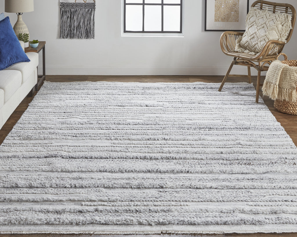 8' X 10' Ivory And Taupe Striped Hand Woven Stain Resistant Area Rug