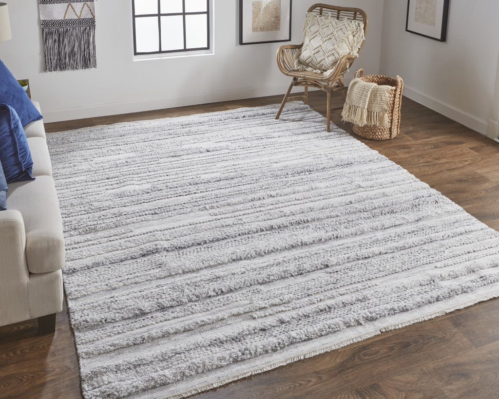 8' X 10' Ivory And Taupe Striped Hand Woven Stain Resistant Area Rug