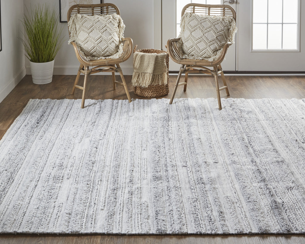 8' X 10' Ivory And Taupe Striped Hand Woven Stain Resistant Area Rug