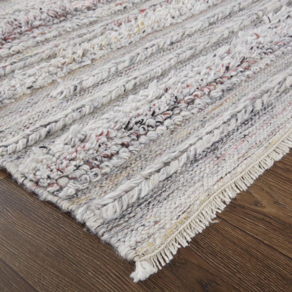 8' X 10' Ivory And Taupe Striped Hand Woven Stain Resistant Area Rug