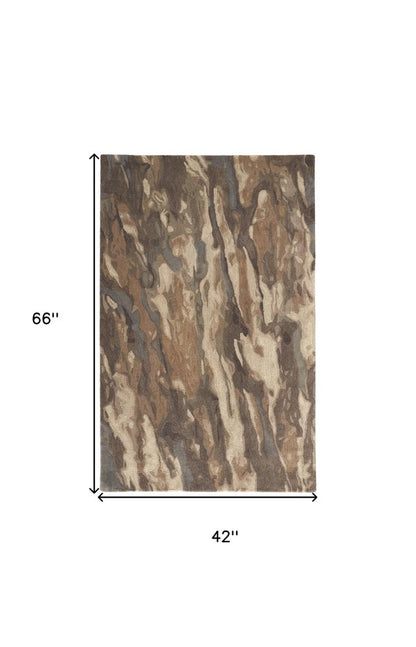 4' X 6' Green and Ivory Wool Abstract Hand Tufted Area Rug