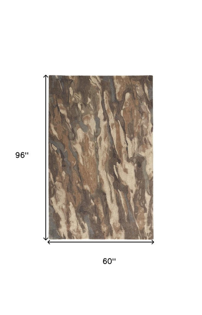 4' X 6' Green and Ivory Wool Abstract Hand Tufted Area Rug