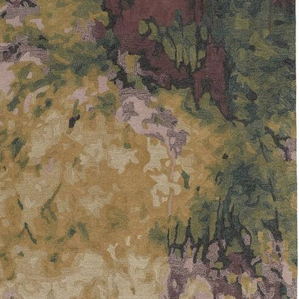 8' X 10' Gold Purple And Green Wool Abstract Tufted Handmade Stain Resistant Area Rug