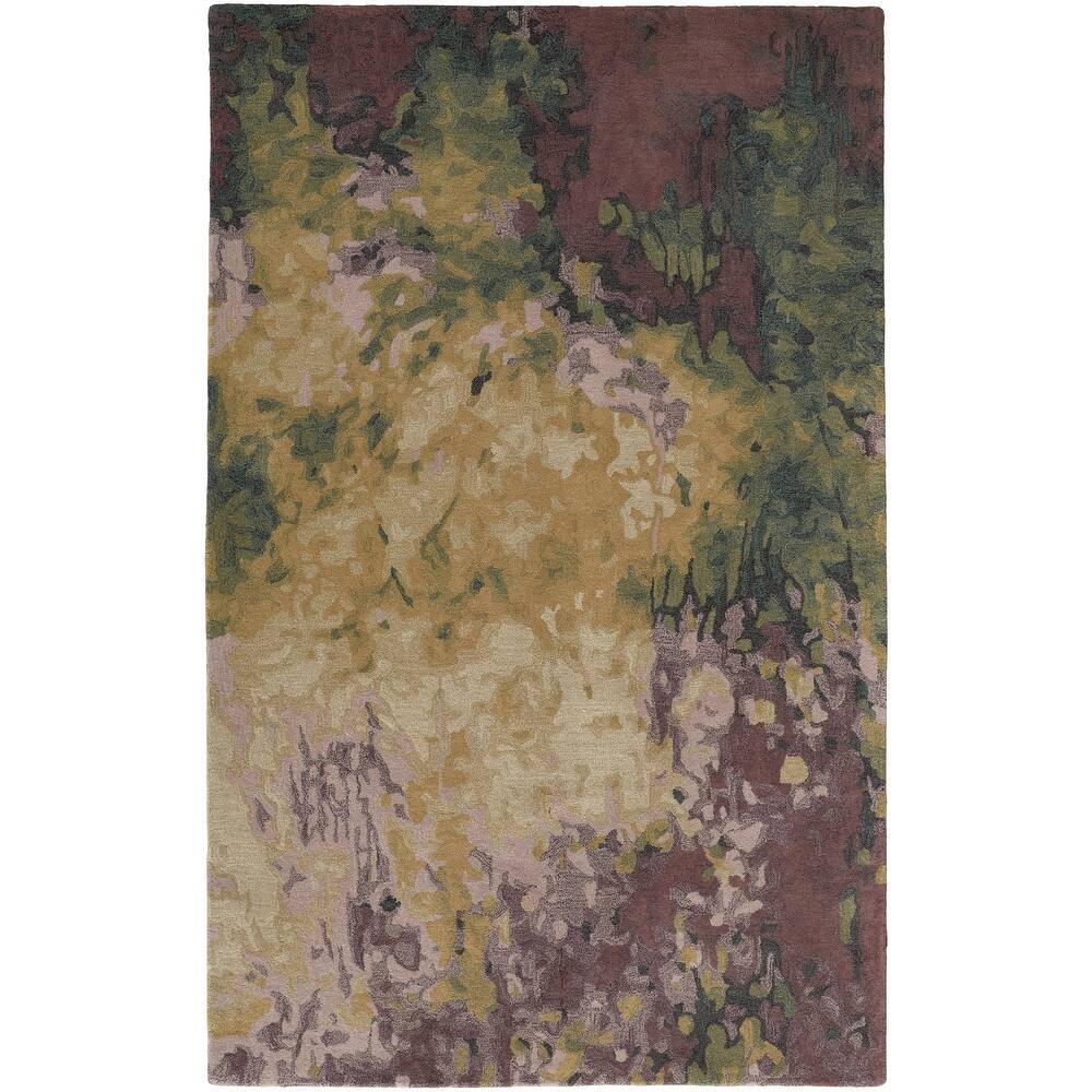 8' X 10' Gold Purple And Green Wool Abstract Tufted Handmade Stain Resistant Area Rug