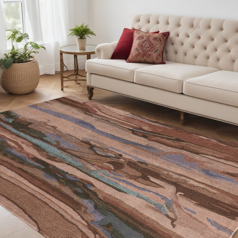 4' X 6' Blue and Orange Wool Abstract Hand Tufted Area Rug