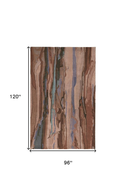 4' X 6' Blue and Orange Wool Abstract Hand Tufted Area Rug