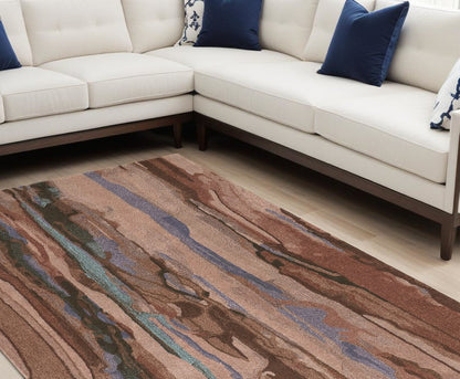 4' X 6' Blue and Orange Wool Abstract Hand Tufted Area Rug