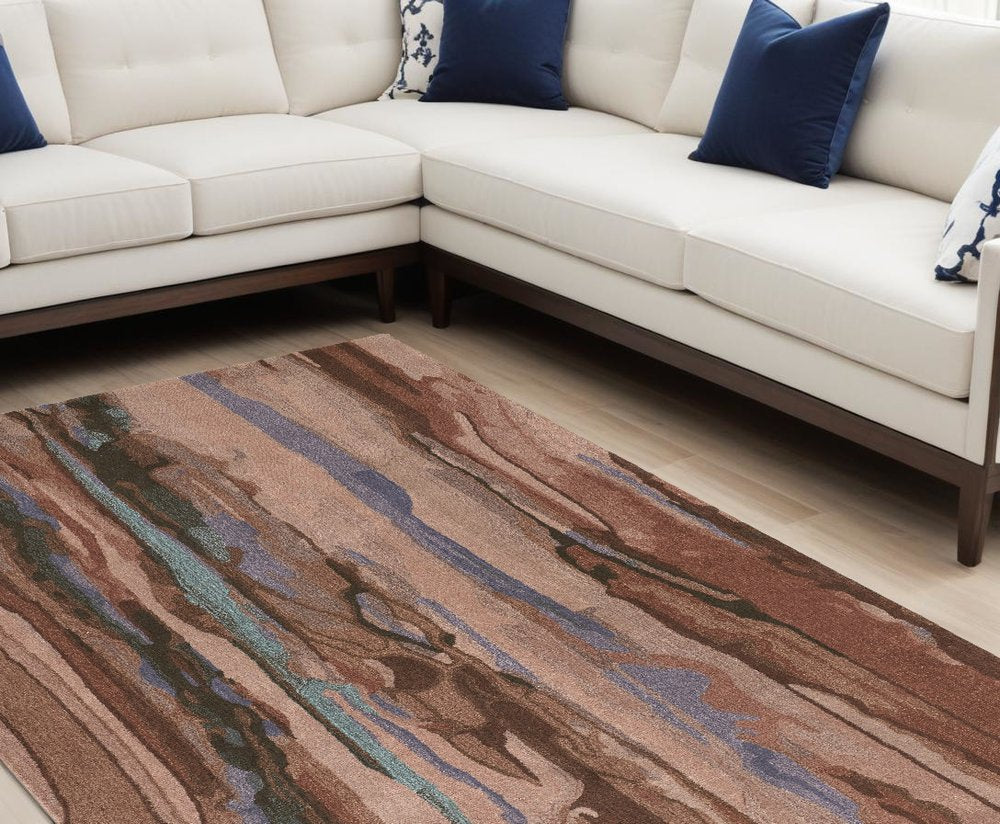 4' X 6' Blue and Orange Wool Abstract Hand Tufted Area Rug