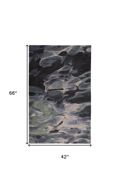 4' X 6' Blue and Black Wool Abstract Hand Tufted Area Rug