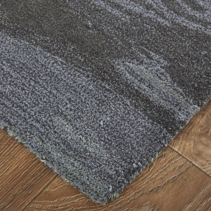 4' X 6' Blue and Black Wool Abstract Hand Tufted Area Rug