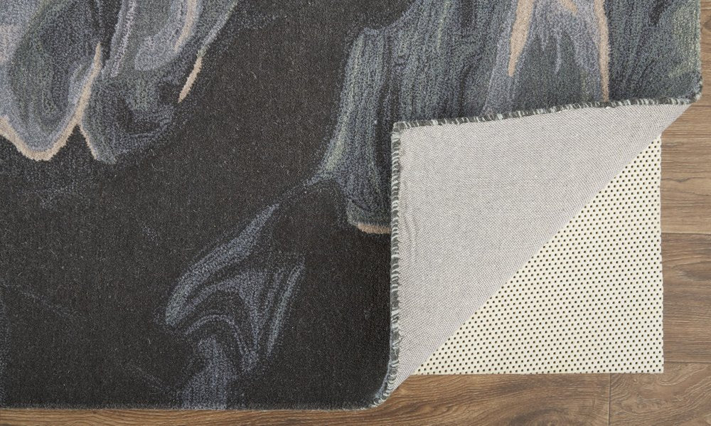 4' X 6' Blue and Black Wool Abstract Hand Tufted Area Rug