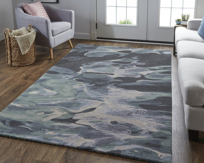 4' X 6' Blue and Black Wool Abstract Hand Tufted Area Rug