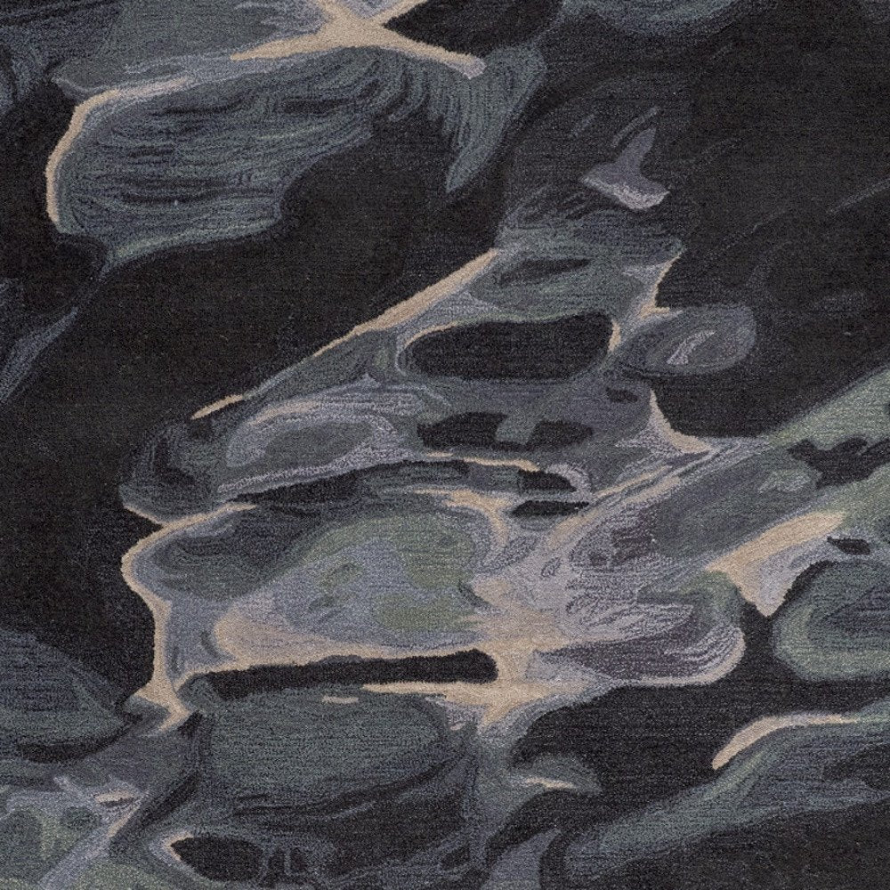 4' X 6' Blue and Black Wool Abstract Hand Tufted Area Rug