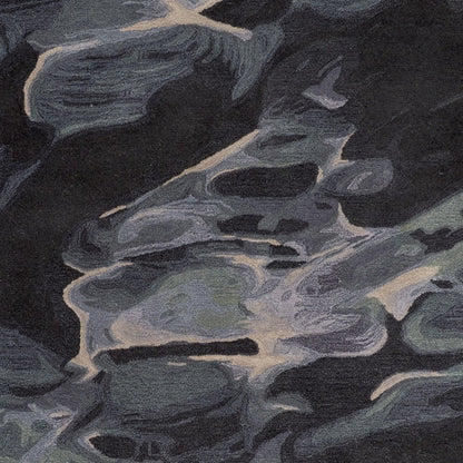 4' X 6' Blue and Black Wool Abstract Hand Tufted Area Rug