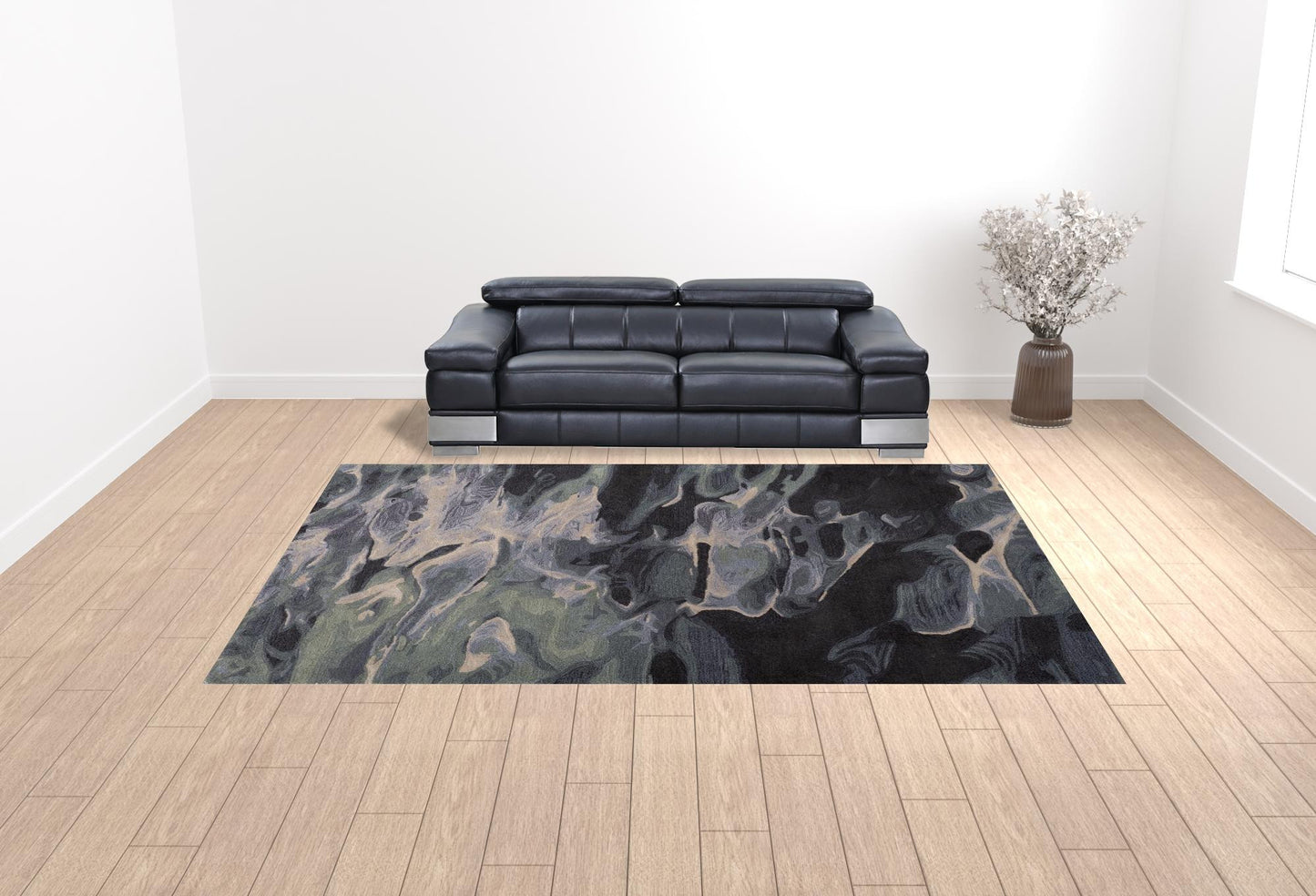 4' x 6' Blue and Black Wool Abstract Hand Tufted Area Rug