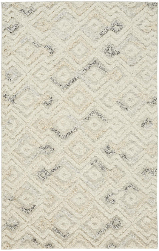 8' X 10' Gray And Ivory Wool Geometric Tufted Handmade Area Rug