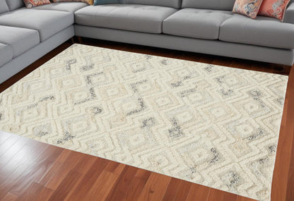 8' X 10' Gray And Ivory Wool Geometric Tufted Handmade Area Rug