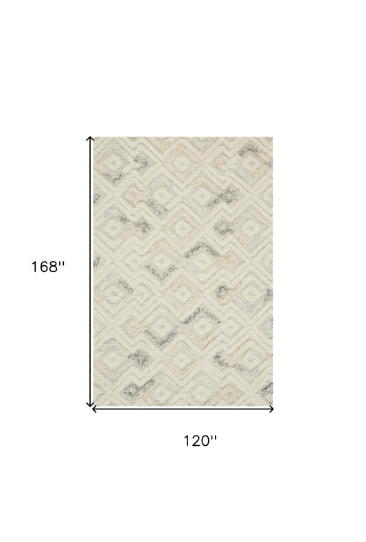 8' X 10' Gray And Ivory Wool Geometric Tufted Handmade Area Rug