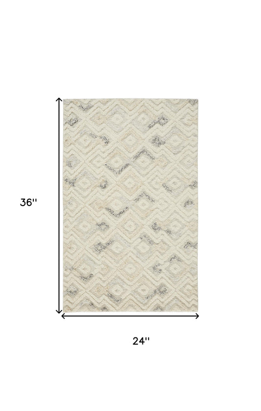 8' X 10' Gray And Ivory Wool Geometric Tufted Handmade Area Rug