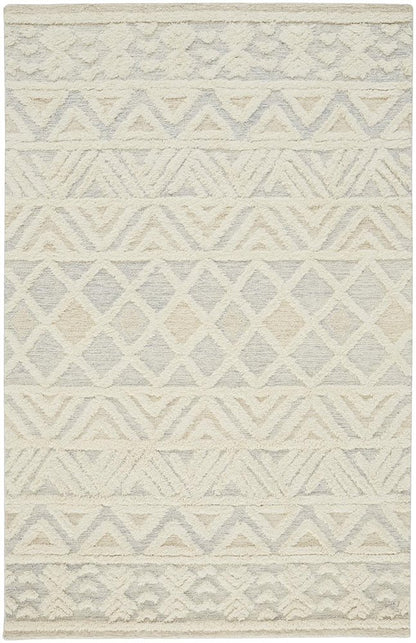 4' X 6' Ivory Blue And Tan Wool Geometric Tufted Handmade Stain Resistant Area Rug