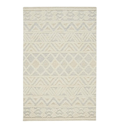 4' X 6' Ivory Blue And Tan Wool Geometric Tufted Handmade Stain Resistant Area Rug