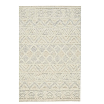 4' X 6' Ivory Blue And Tan Wool Geometric Tufted Handmade Stain Resistant Area Rug