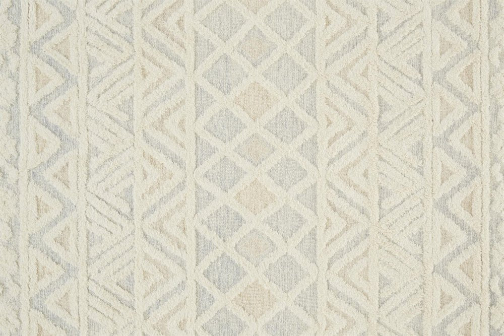 2' X 3' Ivory Blue And Tan Wool Geometric Tufted Handmade Stain Resistant Area Rug