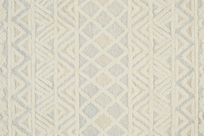 4' X 6' Ivory Blue And Tan Wool Geometric Tufted Handmade Stain Resistant Area Rug