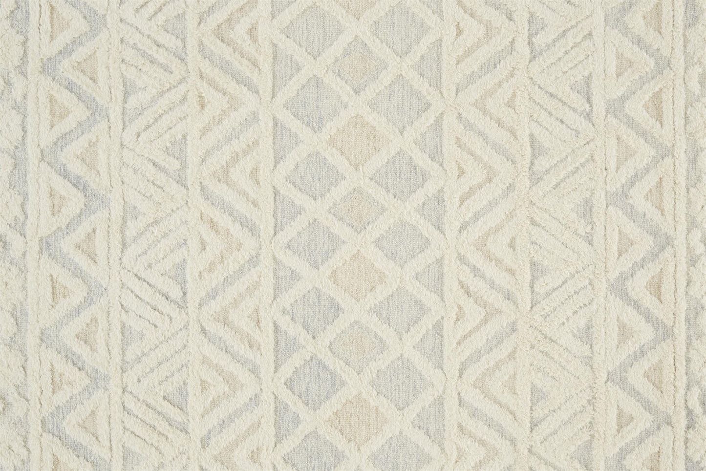 5' X 8' Ivory Blue And Tan Wool Geometric Tufted Handmade Stain Resistant Area Rug