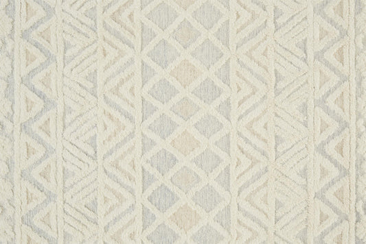 5' X 8' Ivory Blue And Tan Wool Geometric Tufted Handmade Stain Resistant Area Rug