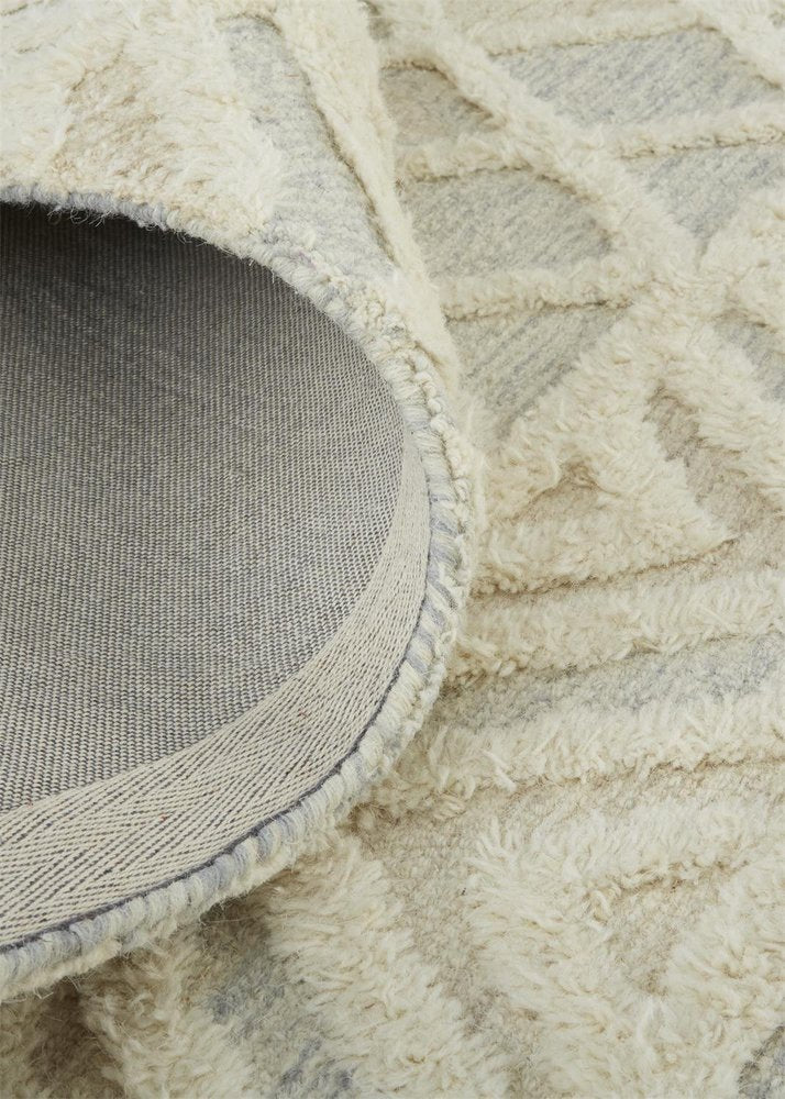 4' X 6' Ivory Blue And Tan Wool Geometric Tufted Handmade Stain Resistant Area Rug