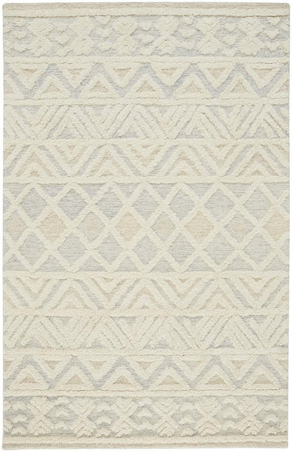 4' X 6' Ivory Blue And Tan Wool Geometric Tufted Handmade Stain Resistant Area Rug