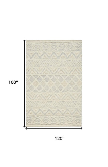 4' X 6' Ivory Blue And Tan Wool Geometric Tufted Handmade Stain Resistant Area Rug