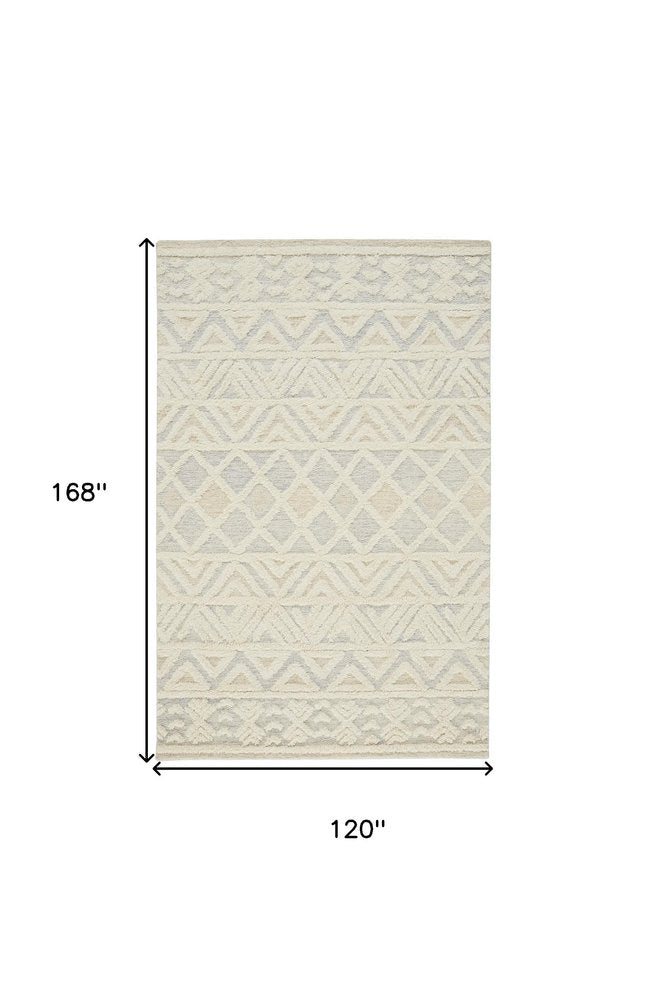 4' X 6' Ivory Blue And Tan Wool Geometric Tufted Handmade Stain Resistant Area Rug