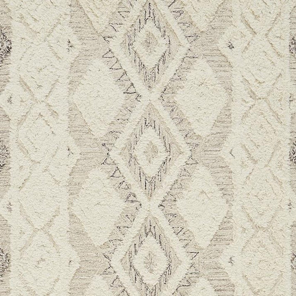 4' X 6' Ivory Taupe And Gray Wool Geometric Tufted Handmade Stain Resistant Area Rug