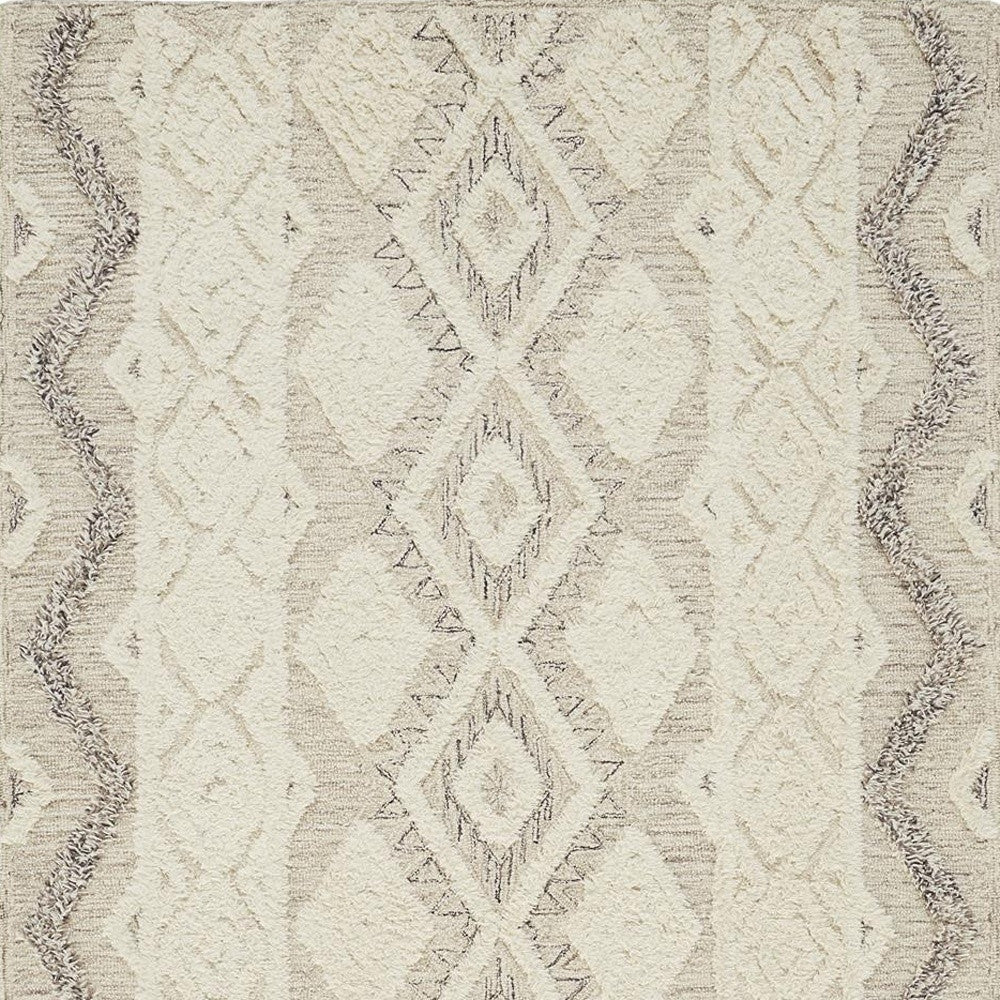 4' X 6' Ivory Taupe And Gray Wool Geometric Tufted Handmade Stain Resistant Area Rug