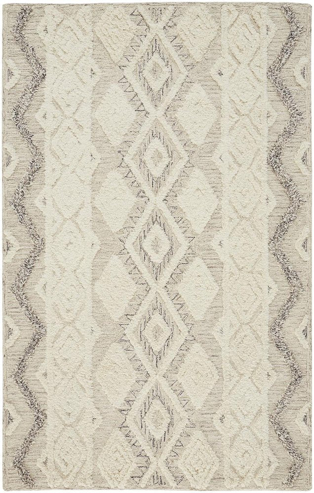 4' X 6' Ivory Taupe And Gray Wool Geometric Tufted Handmade Stain Resistant Area Rug
