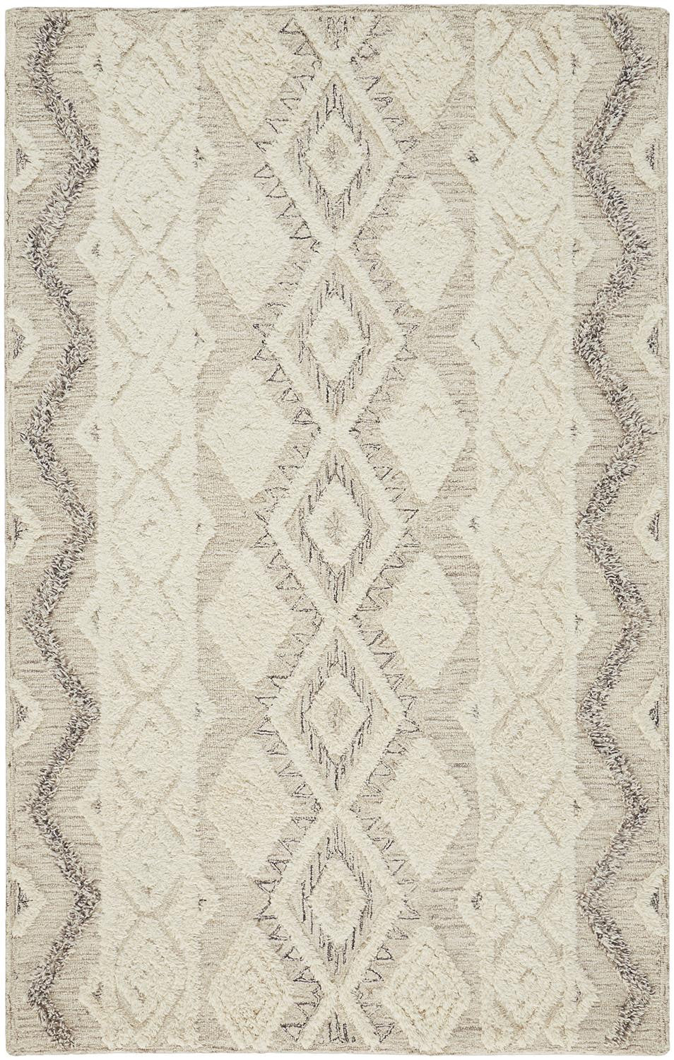 4' X 6' Ivory Taupe And Gray Wool Geometric Tufted Handmade Stain Resistant Area Rug