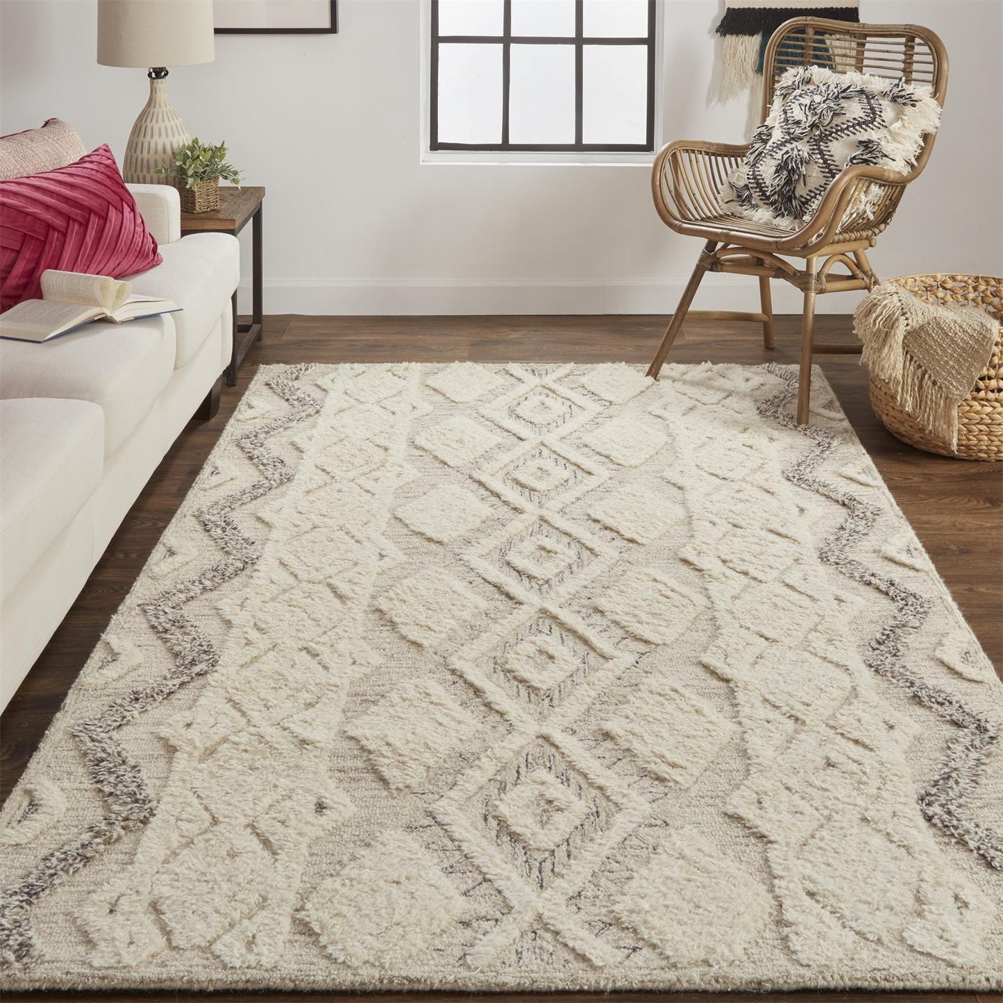 4' X 6' Ivory Taupe And Gray Wool Geometric Tufted Handmade Stain Resistant Area Rug