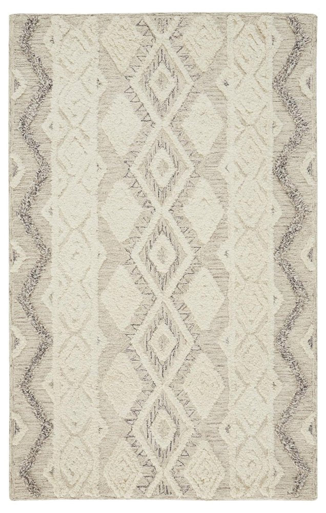 4' X 6' Ivory Taupe And Gray Wool Geometric Tufted Handmade Stain Resistant Area Rug