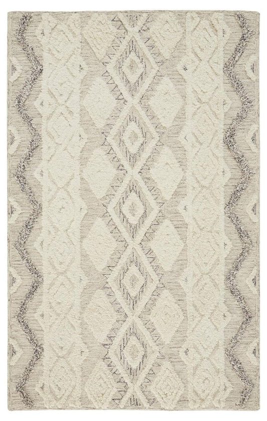 4' X 6' Ivory Taupe And Gray Wool Geometric Tufted Handmade Stain Resistant Area Rug