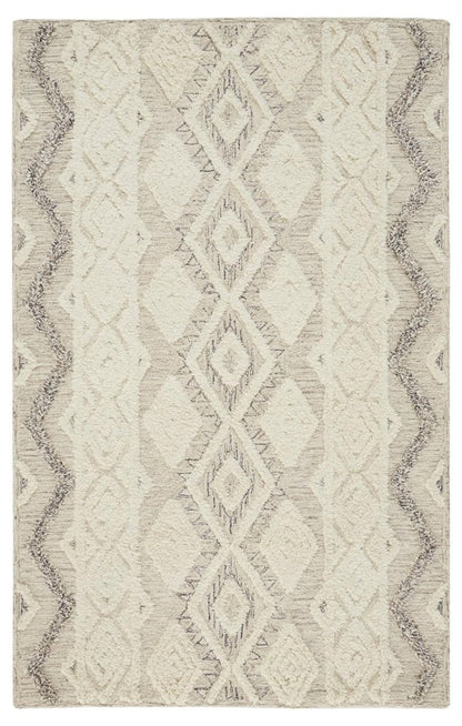 4' X 6' Ivory Taupe And Gray Wool Geometric Tufted Handmade Stain Resistant Area Rug