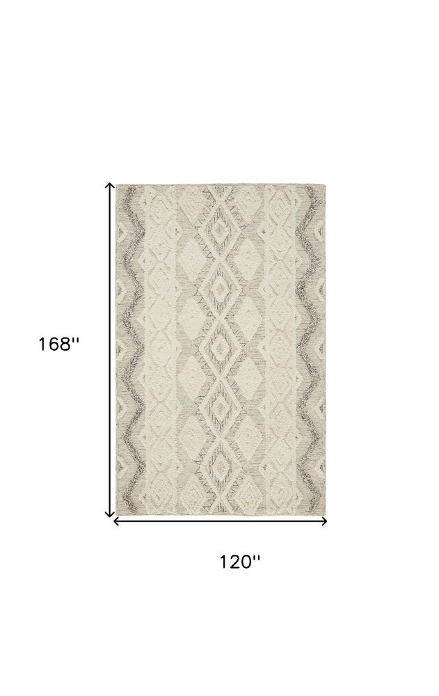 4' X 6' Ivory Taupe And Gray Wool Geometric Tufted Handmade Stain Resistant Area Rug