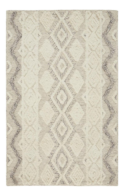 4' X 6' Ivory Taupe And Gray Wool Geometric Tufted Handmade Stain Resistant Area Rug