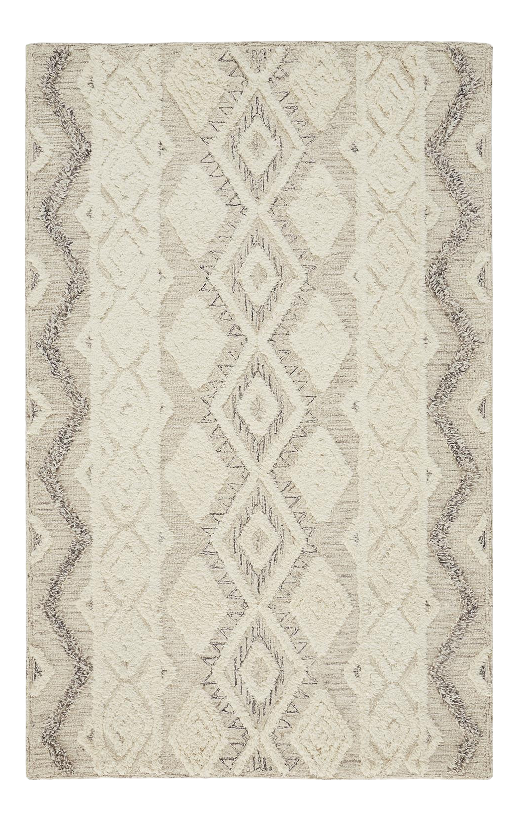 4' X 6' Ivory Taupe And Gray Wool Geometric Tufted Handmade Stain Resistant Area Rug