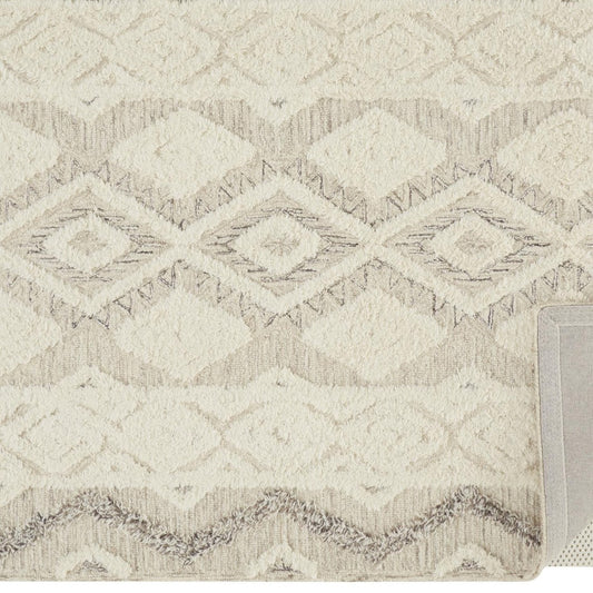 9' X 12' Ivory Taupe And Gray Wool Geometric Tufted Handmade Stain Resistant Area Rug