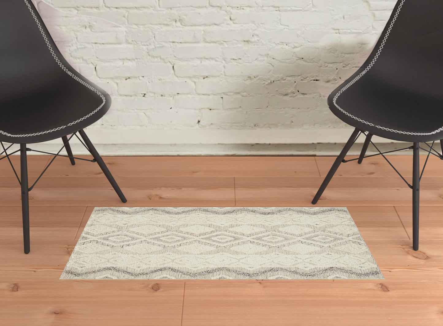 5' X 8' Ivory Taupe And Gray Wool Geometric Tufted Handmade Stain Resistant Area Rug